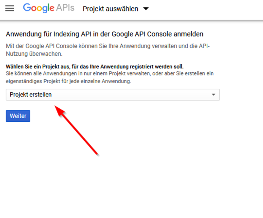 google indexing api projekt erstellen